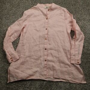 Symple‎ Shirt Women's Small Pink Linen Long Sleeve Button Down Tunic Top
